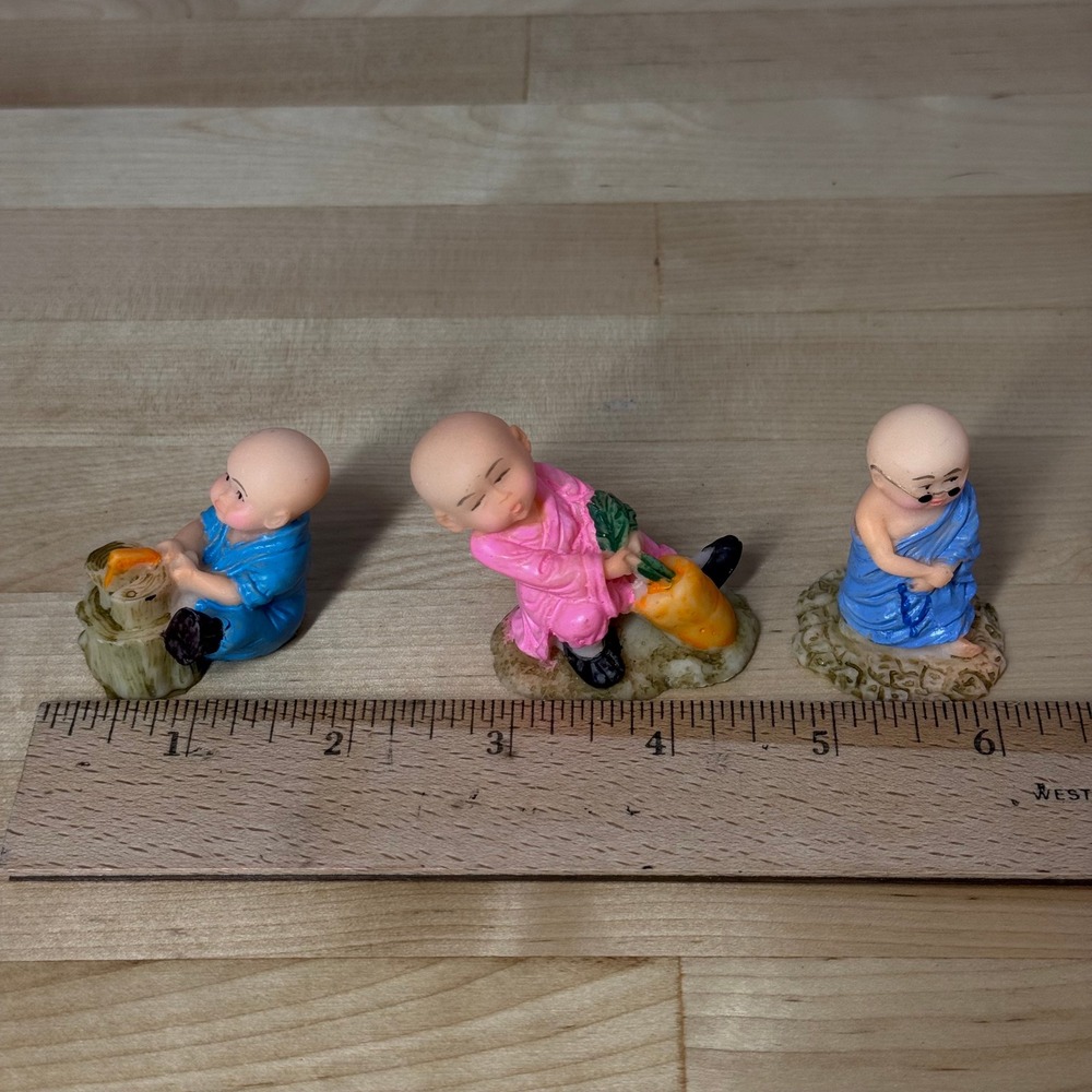 3pc Miniature Monk Figurines Resin Zen Garden Statues VTG Baby Buddah - Picture 6 of 6